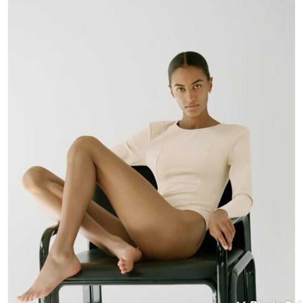 NEW ZARA faux leather look nude open back long sleeve bodysuit size small - Picture 7 of 16